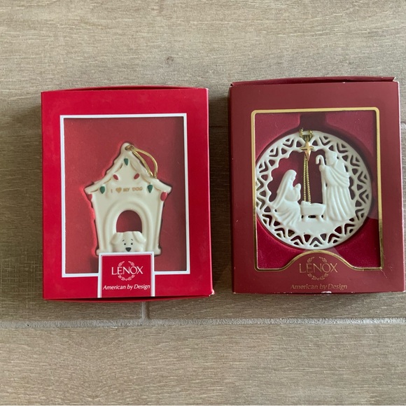 Other - Set of 2 Lenox Christmas Ornament Holiday Nativity I love my dog